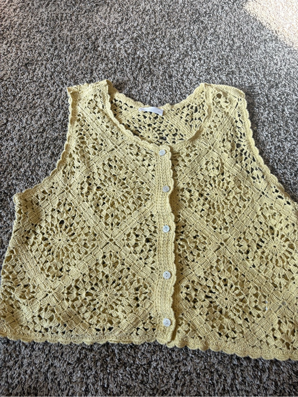 Yellow Crochet Button-Front Tank Top